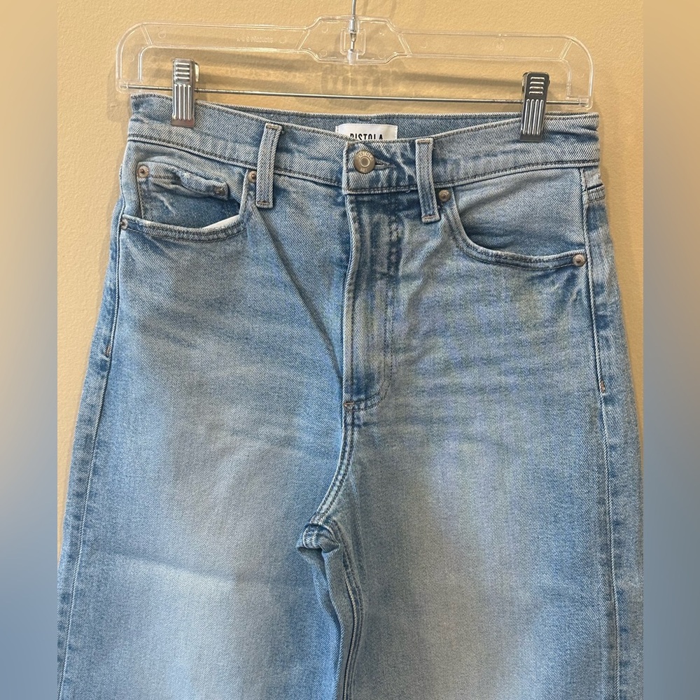 Pistola Lana Light Wash Wide Leg Cropped Jeans Raw Hem High Rise Size 27 - Picture 5 of 10